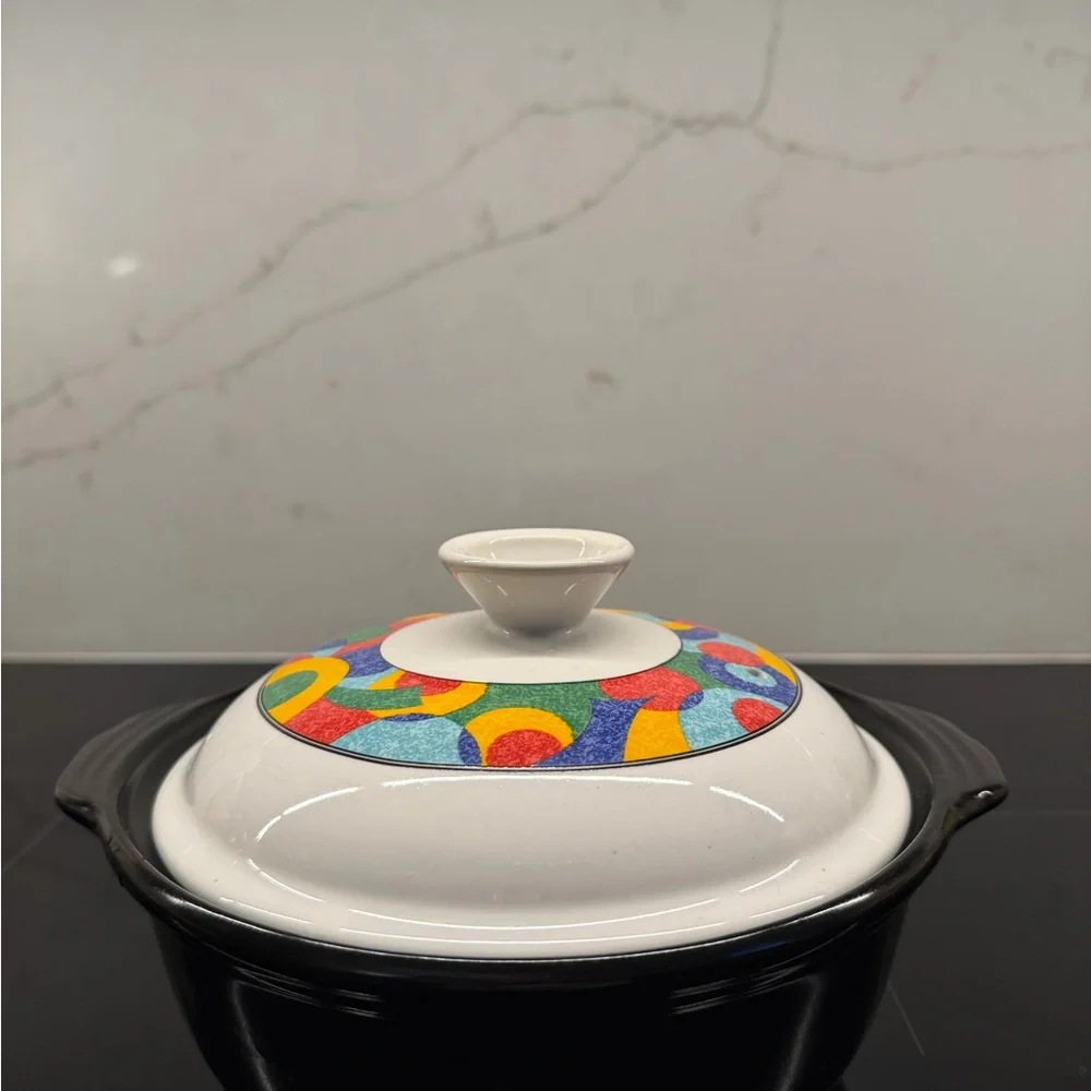 Colorful Retro Pattern Covered Casserole Dish